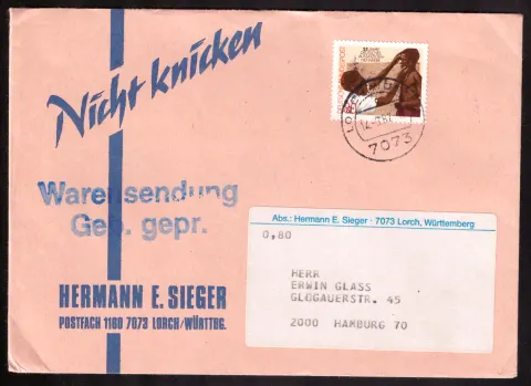 Hermann E. Sieger merchandise mail with leprosy-relief stamp