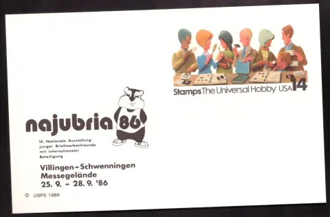 1986 Briefmarken – Die Universal Hobby Postkarte mit Nagubina 86 Eventdruck