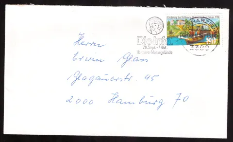 Brief mit Marke zur Eröffnung des Schleswig-Holsteinischen Kanals