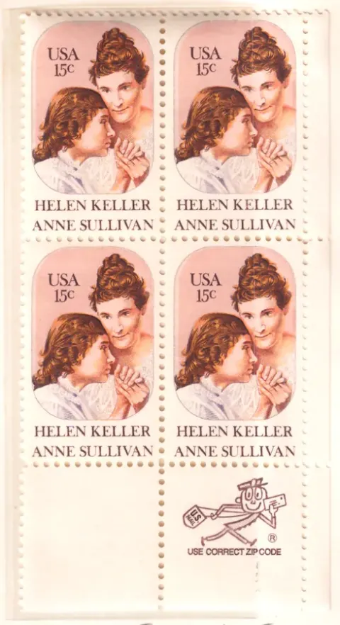 Helen Keller und Anne Sullivan – Viererblock mit niedrigerer ZIP-Selvage