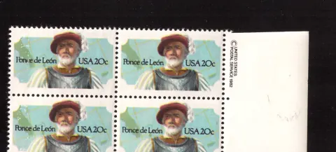 Ponce de León блок на четири. copyright selvage
