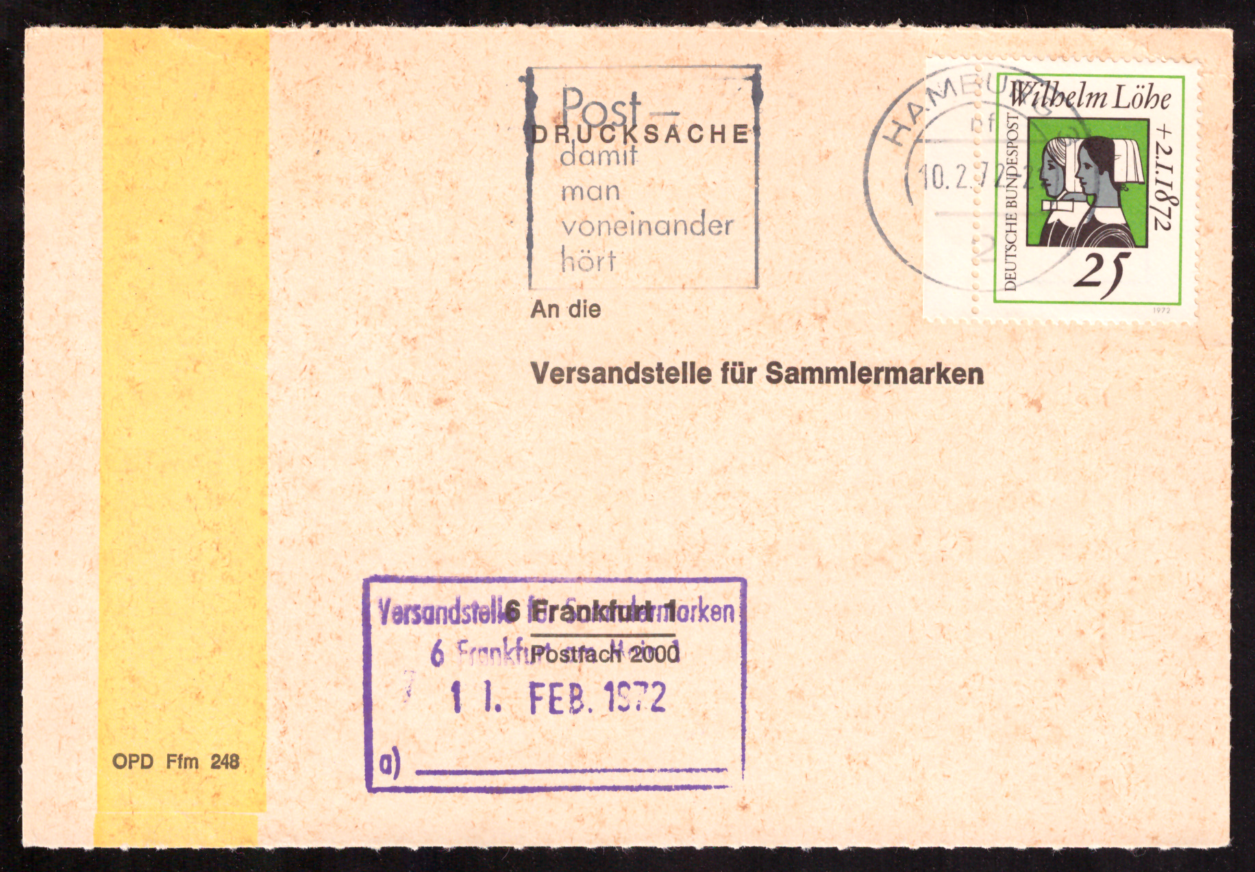 Philatelic stock-list request of 1972 with receiving mark