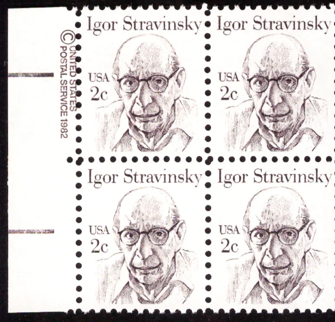 Igor Stravinsky block of four — copyright selvage