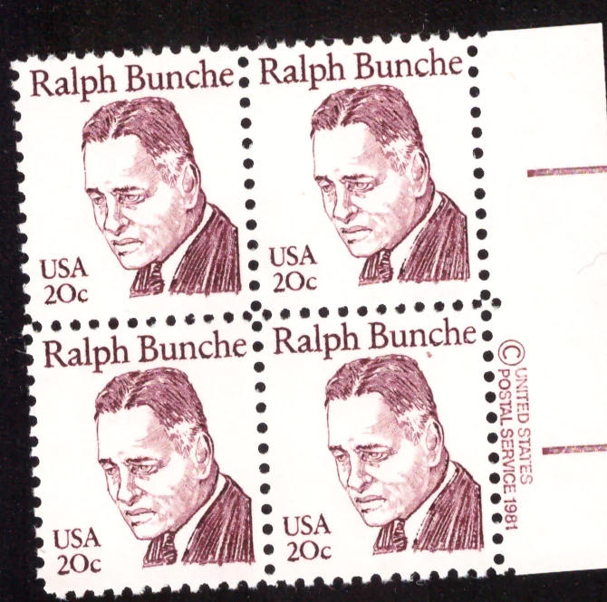 Ralph Bunche block of four — copyright selvage
