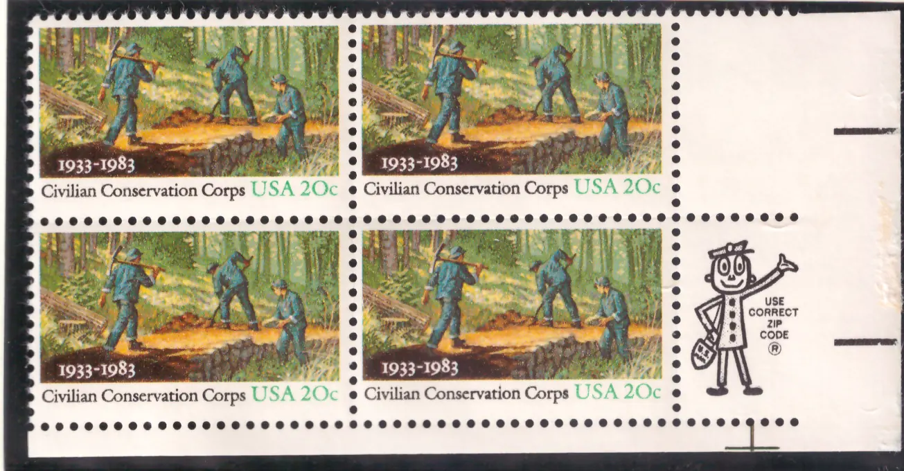Civilian Conservation Corps block of four — Mr. ZIP selvage