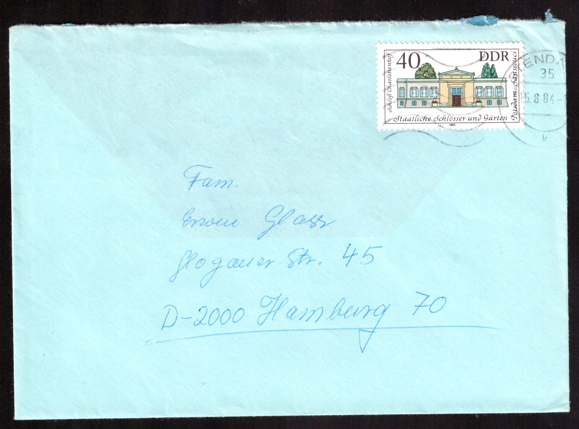 GDR cover to Hamburg with 40-pfennig architecture stamp