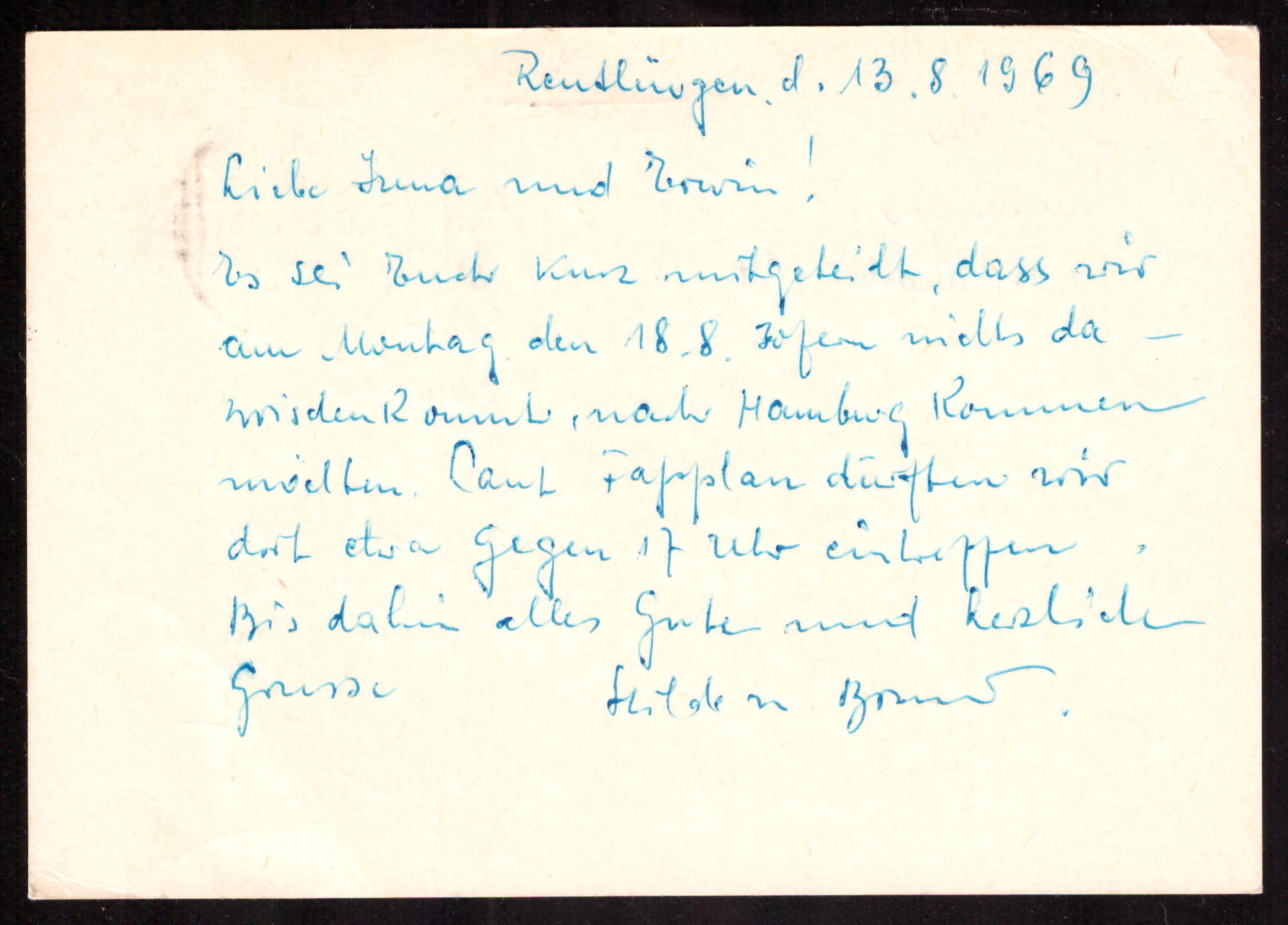 Postcard from Rendsburg with handwritten letter