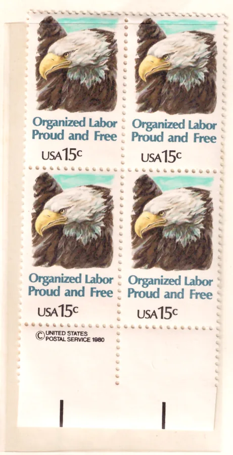 Organized Labor – block of four with lower copyright selvage