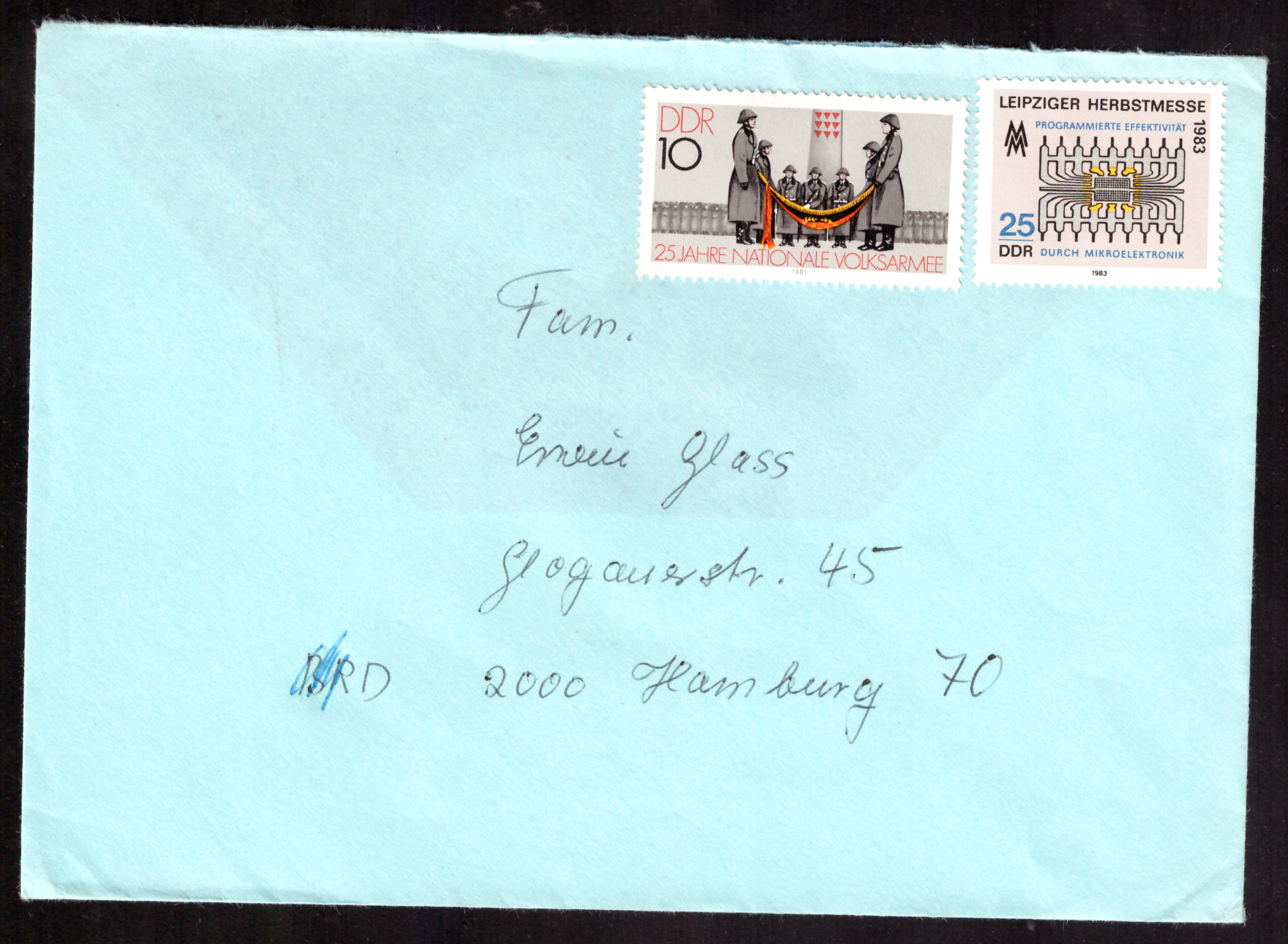 GDR cover with NVA and Leipzig Autumn Fair 1983 stamps