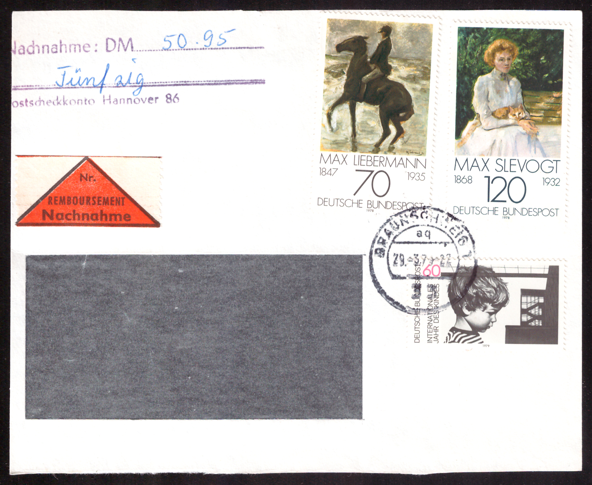 Cash-on-delivery cover with Max Liebermann and Max Slevogt stamps