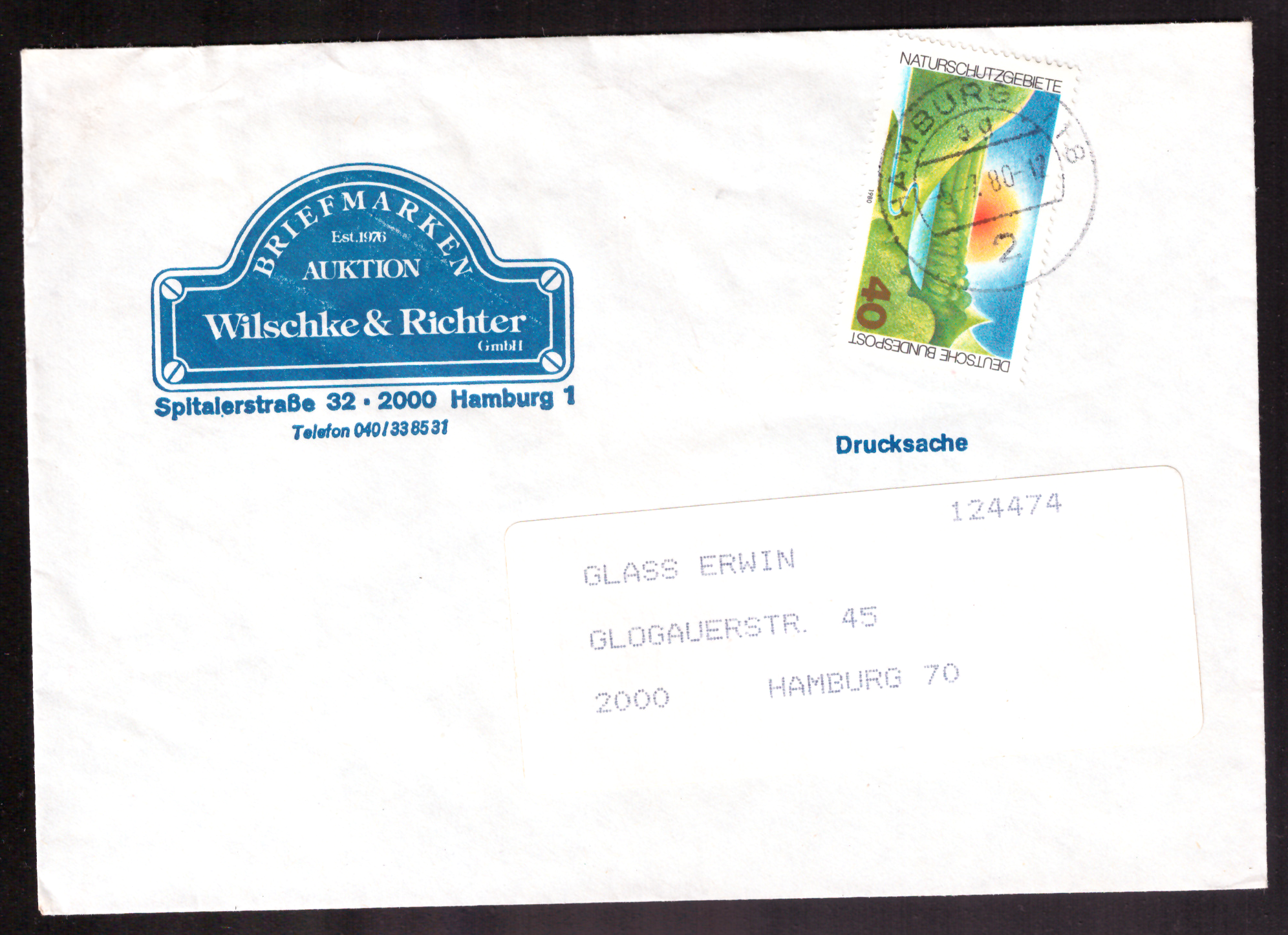 Printed matter with inverted 80-pfennig nature-reserves stamp
