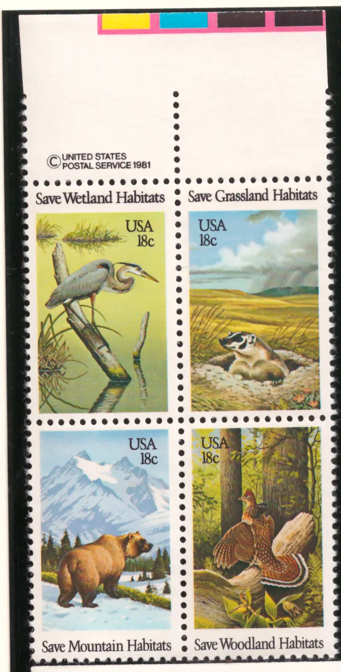 Save Wildlife Habitats – copyright margin se-tenant block of 4