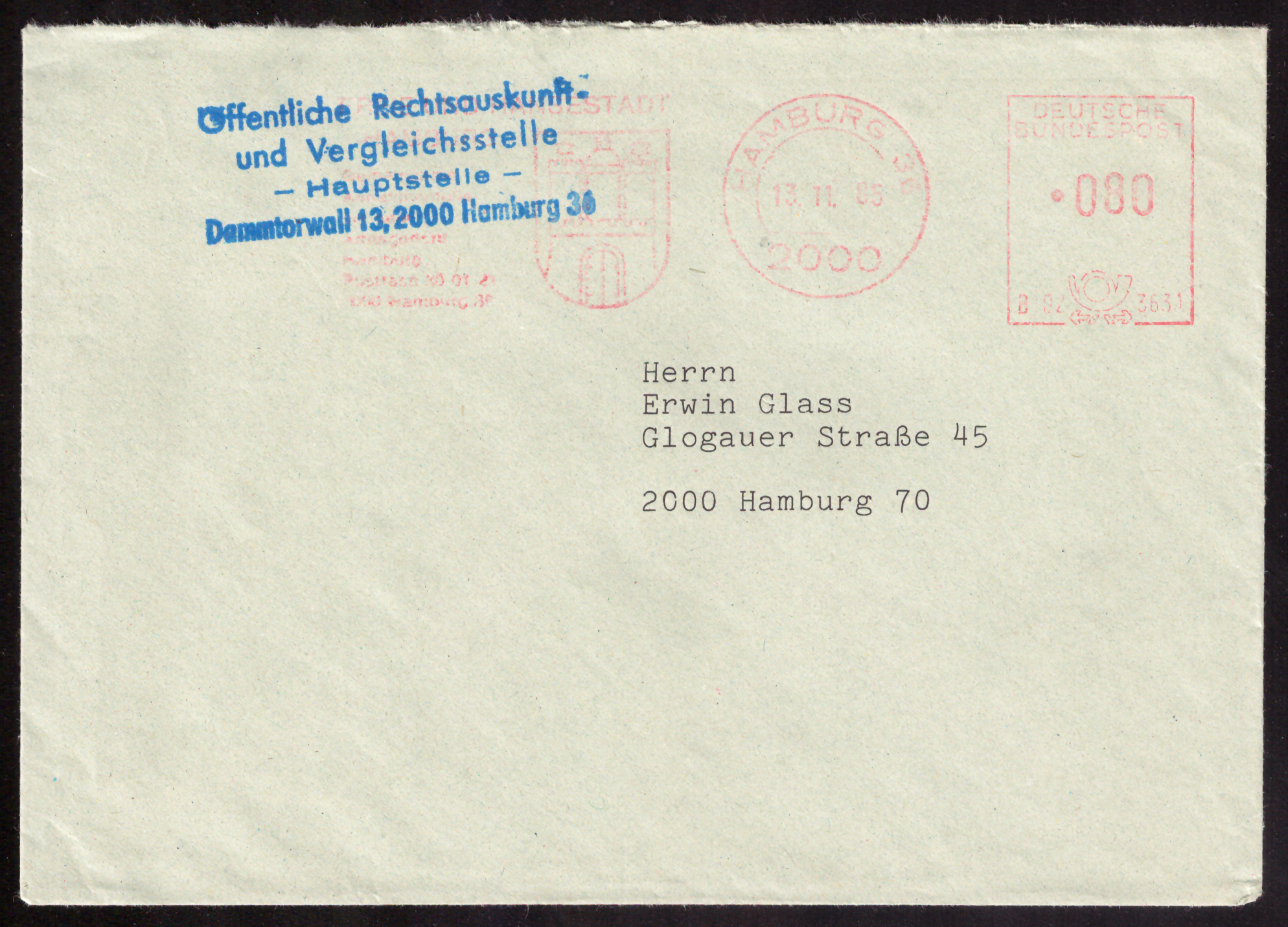 Official cover of Hamburg legal advice and conciliation office