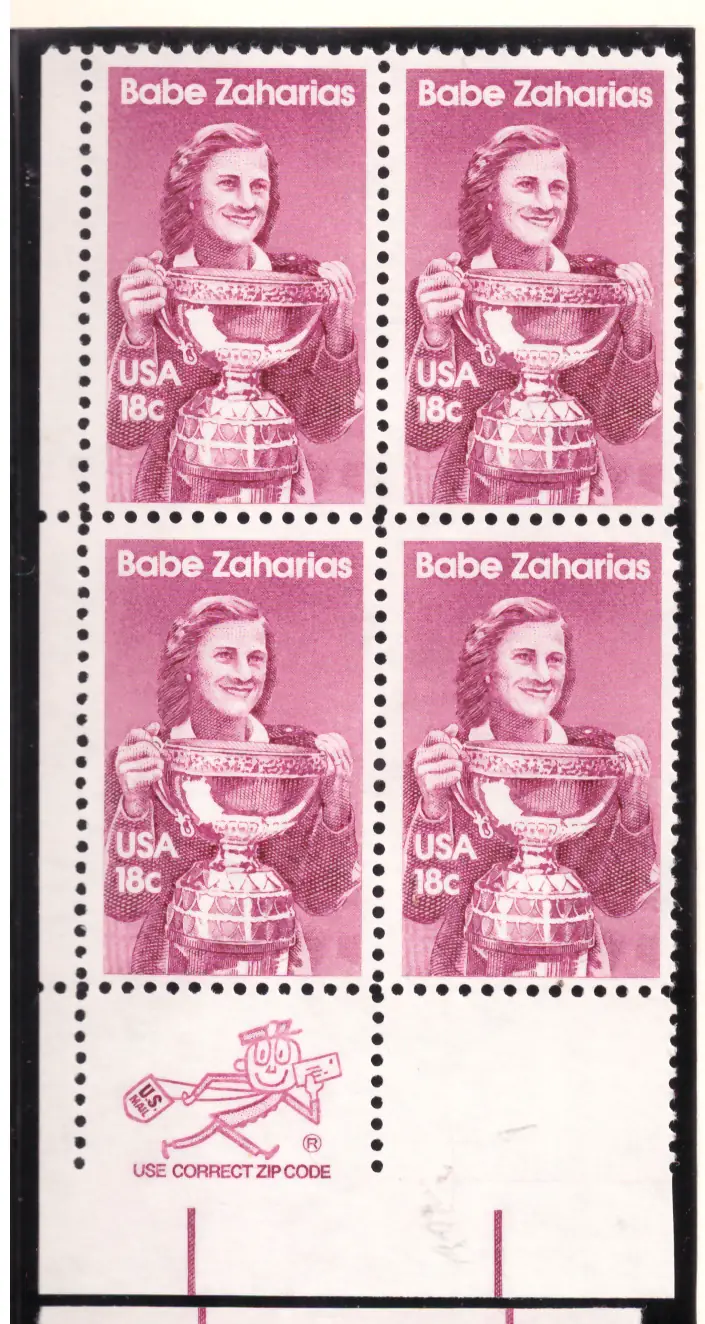 Babe Zaharias – ZIP margin block of 4