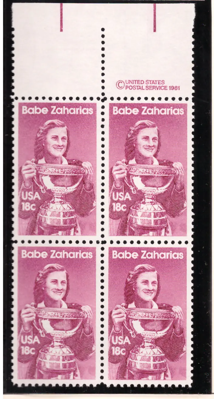 Babe Zaharias – copyright margin block of 4