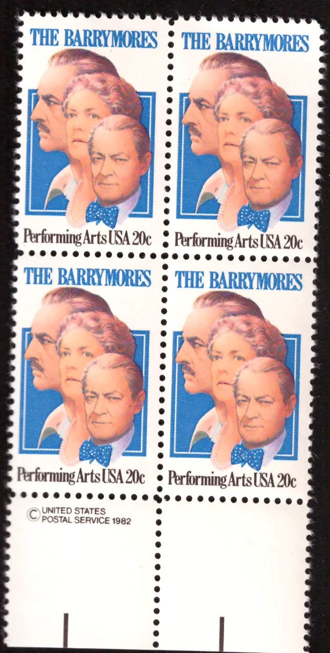 The Barrymores block of four — copyright selvage