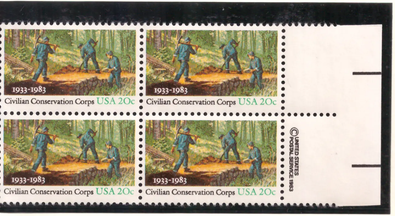 Civilian Conservation Corps block of four — copyright selvage