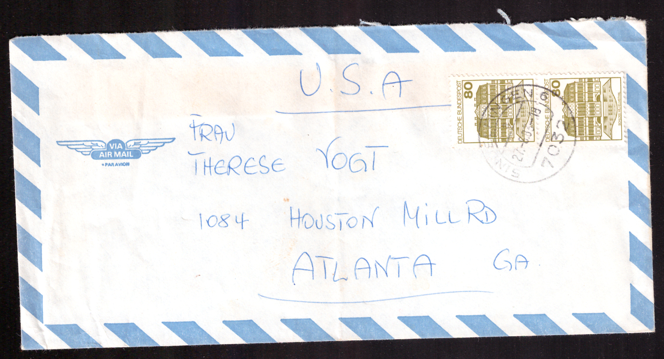 West Germany airmail cover to Atlanta – 2 × Schloss Wilhelmsthal