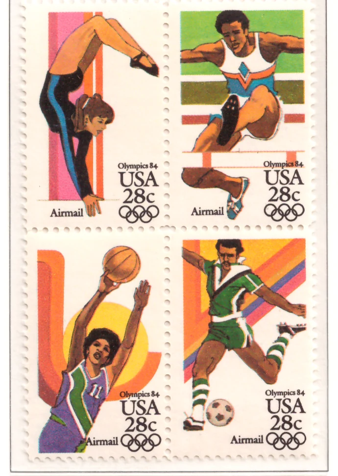 1983 Summer Olympics 28c airmail se-tenant block of 4