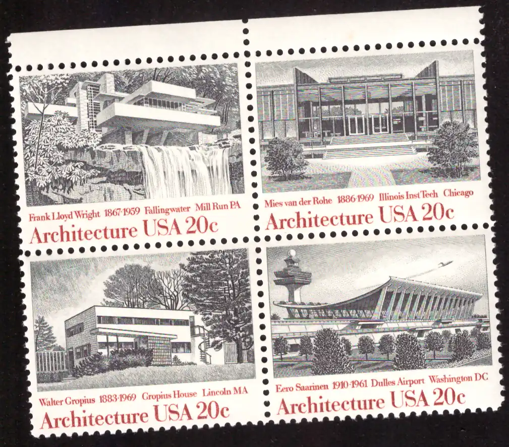 1982 American Architecture se-tenant block of four