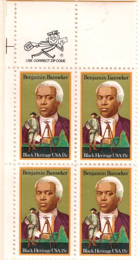 Benjamin Banneker – block of four with upper ZIP selvage