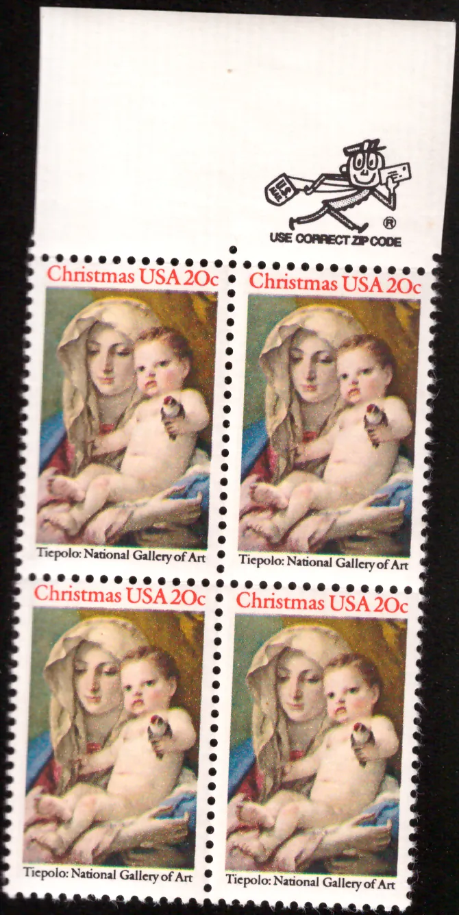 Christmas: Tiepolo Madonna and Child block of four — Mr. ZIP selvage