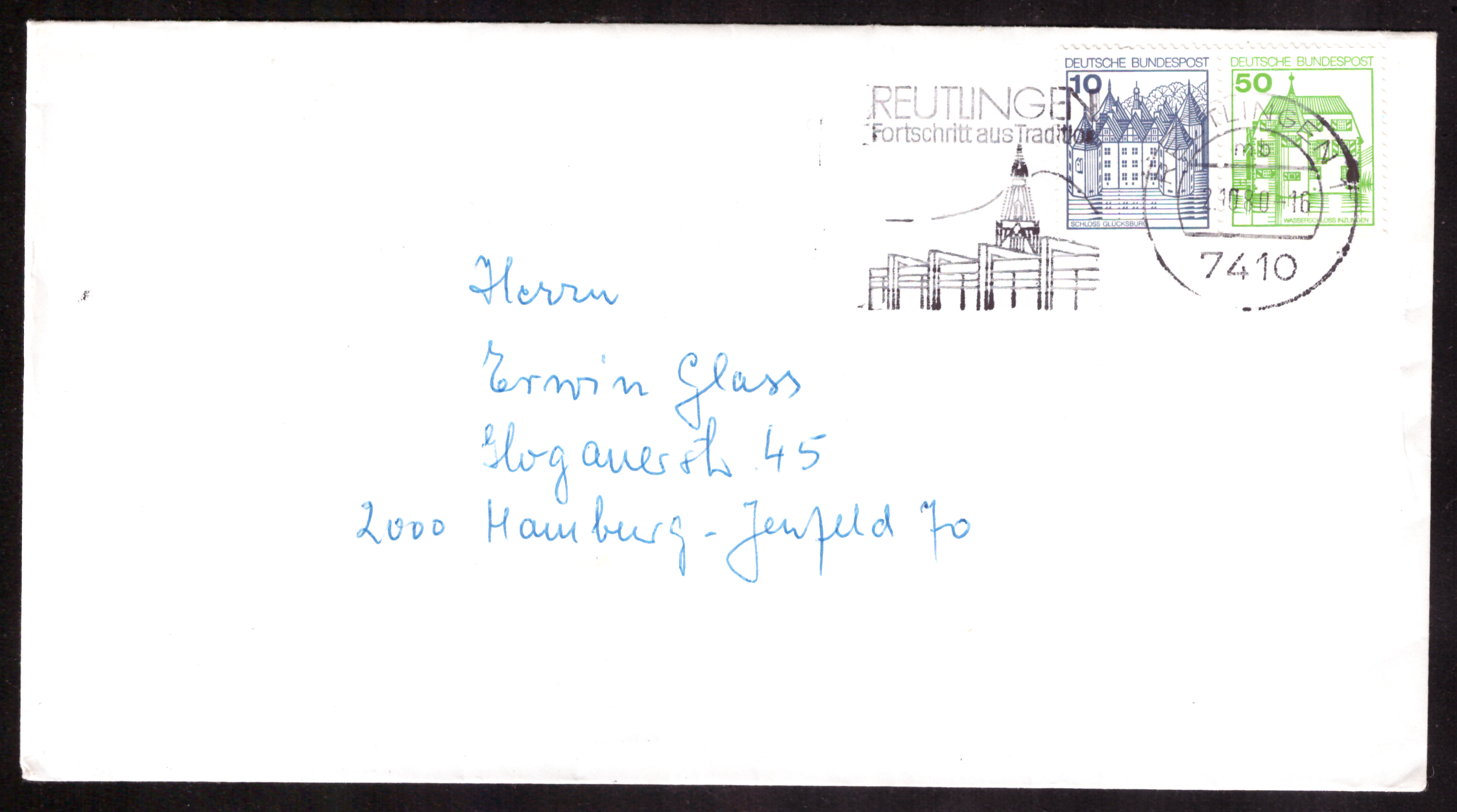 Cover from Reutlingen with 60-pfennig architecture franking