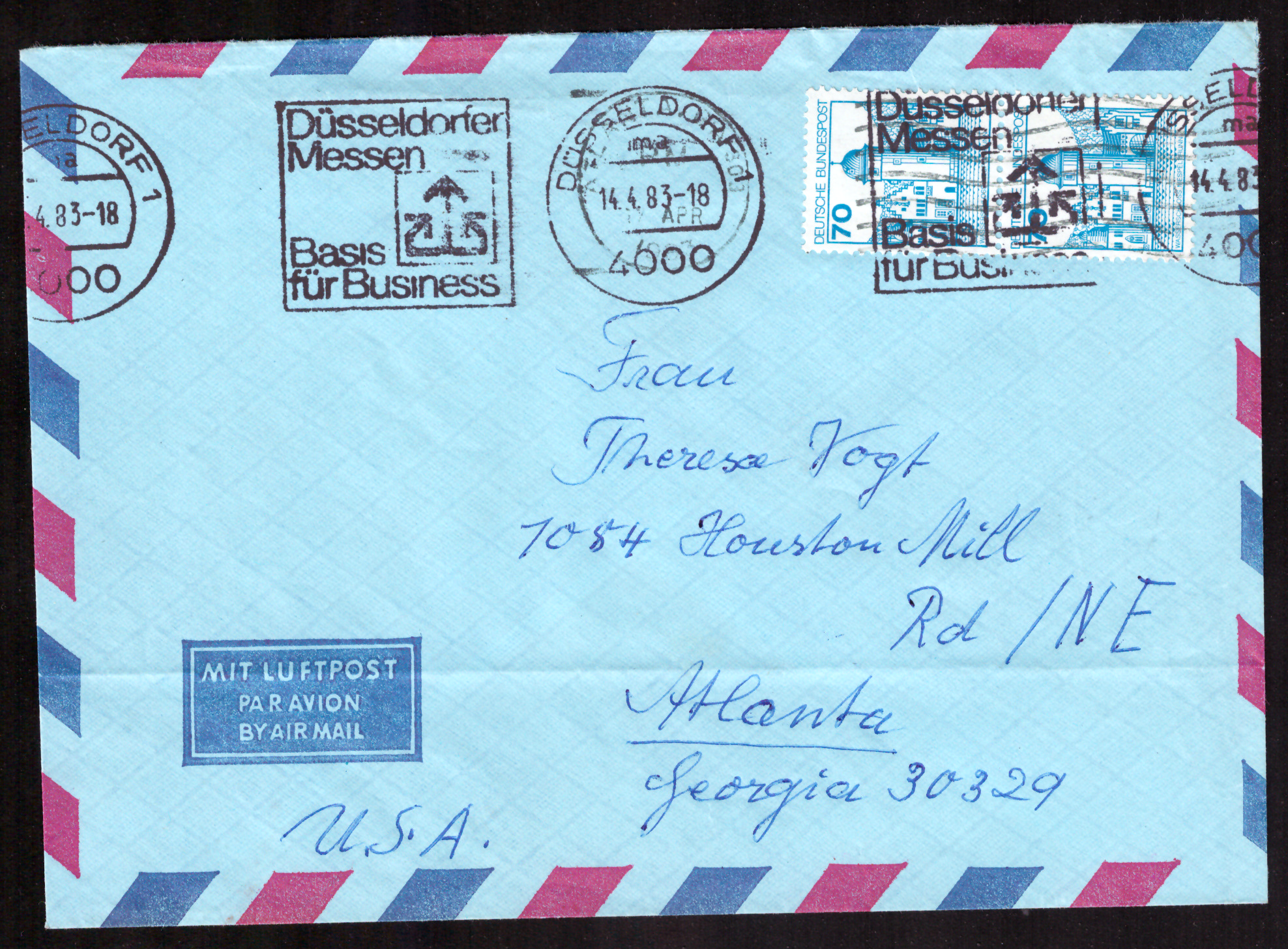 Düsseldorf trade-fair slogan airmail cover to Atlanta