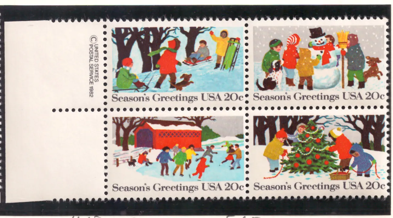 Seasons Поздрави Се-тенантен блок по авторско право selvage