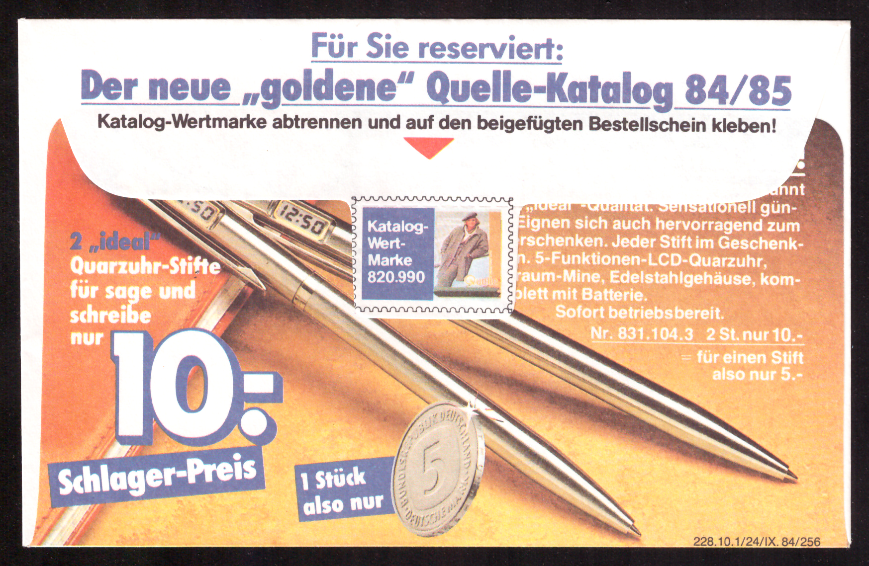 Werbe-Antwortkarte für den Quelle-Katalog 84/85