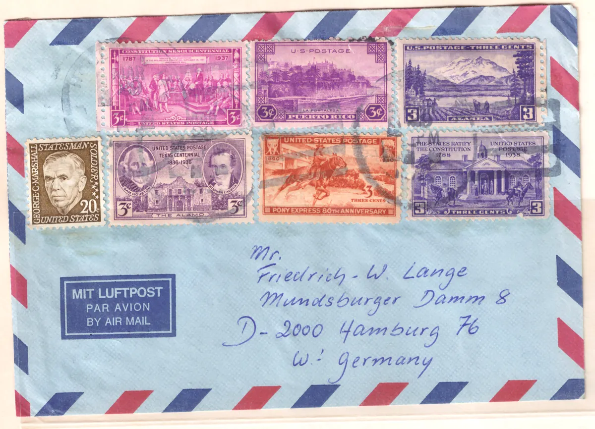 Philatelistisches Luftpost-Cover nach Hamburg – klassische Gedenkfeiern