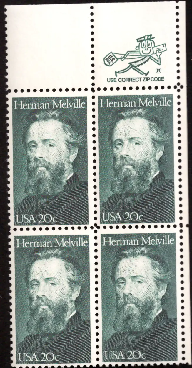 1984 Herman Melville block of four – Mr. ZIP / USE CORRECT ZIP CODE selvage