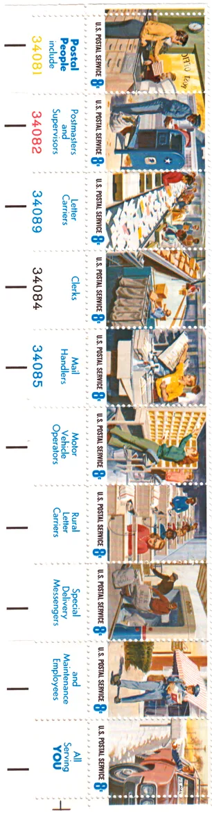Postal Service Employees – se-tenant plate strip of ten