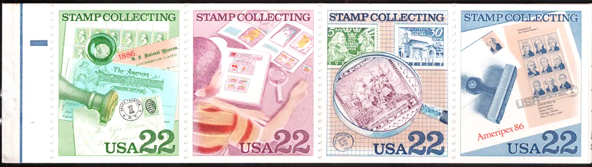 Stamp Collecting se-tenant booklet pane of four