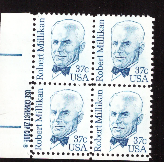 Robert Millikan block of four — ZIP Code selvage