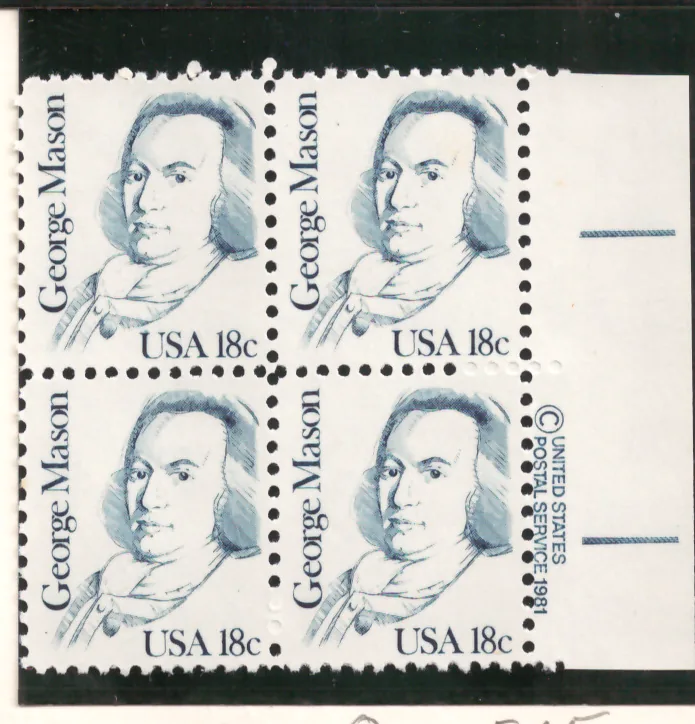 George Mason – copyright margin block of 4