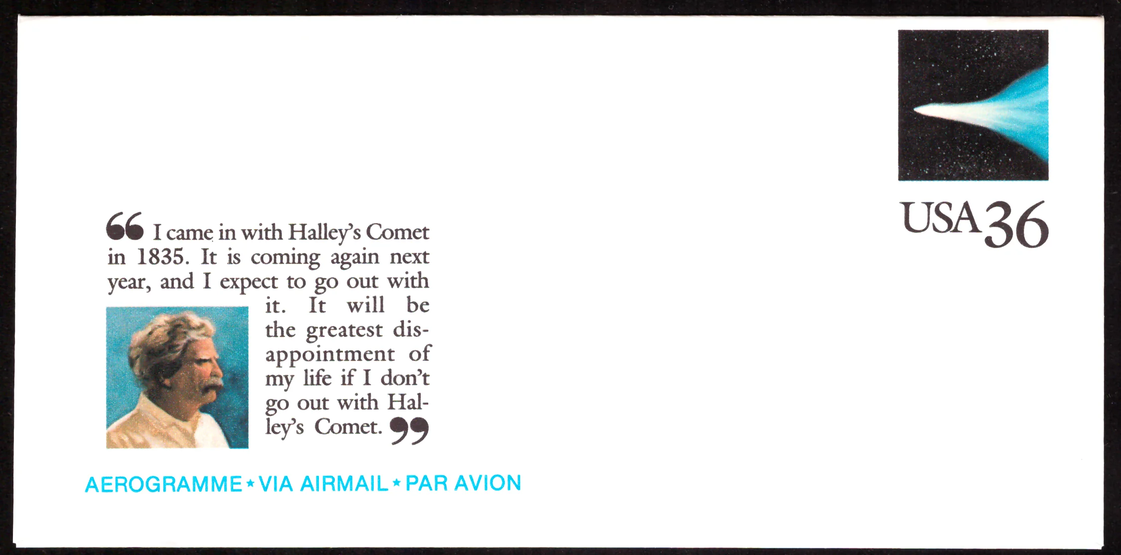 Mark Twain and Halley's Comet aerogramme